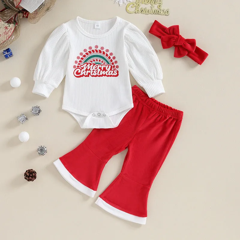 2 Pieces Set Baby Girls Christmas Letters Rompers And Solid Color Pants Wholesale 23101537