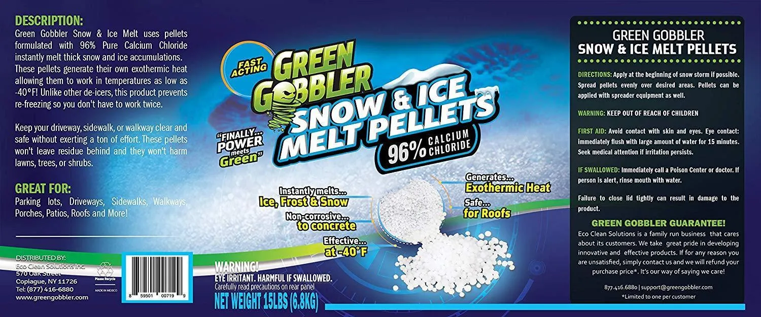 96% Pure Calcium Chloride Snow & Ice Melt Pellets | Concrete Safe Ice Melt (15 lb Pail)