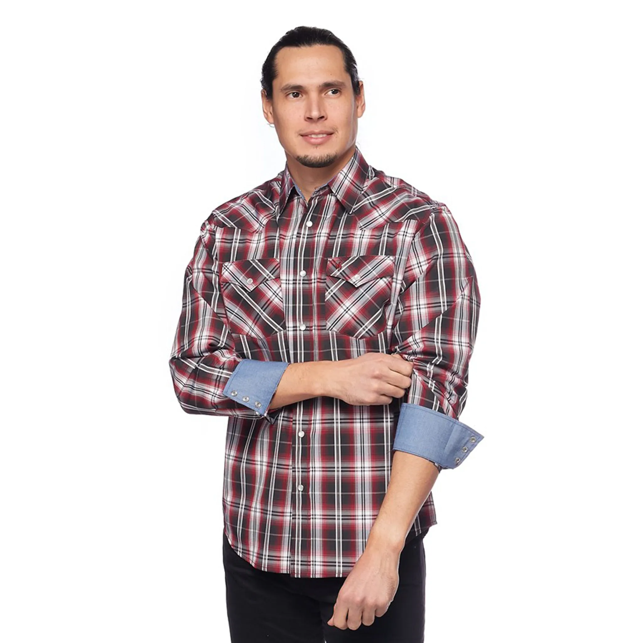 Avalon Men's Red/Grey/Black Plaid Long Sleeve