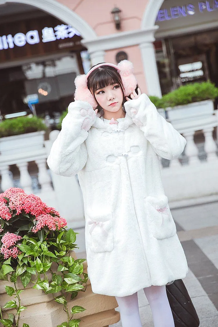 Bear Ears Hoodie Paws Sleeve Fur Coat SD00261