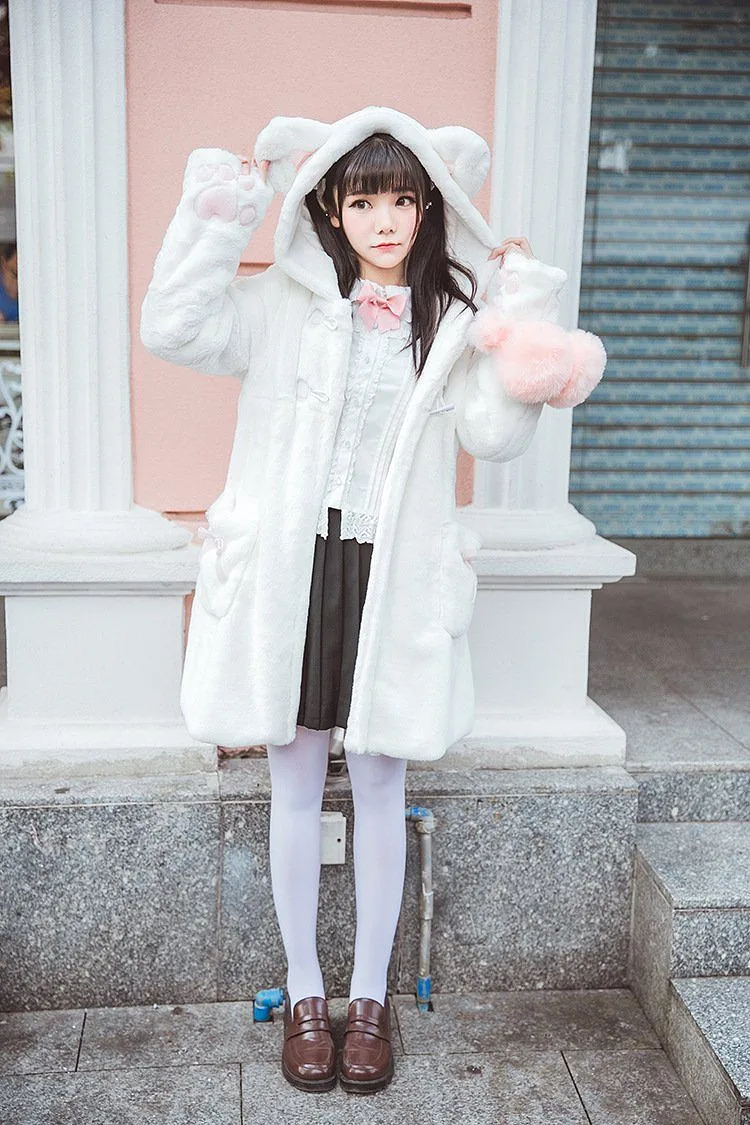 Bear Ears Hoodie Paws Sleeve Fur Coat SD00261