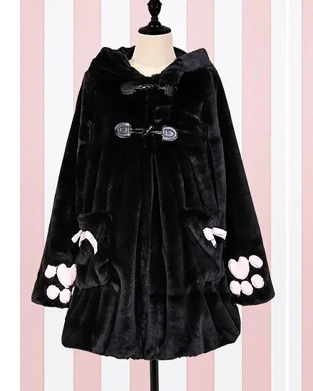 Bear Ears Hoodie Paws Sleeve Fur Coat SD00261