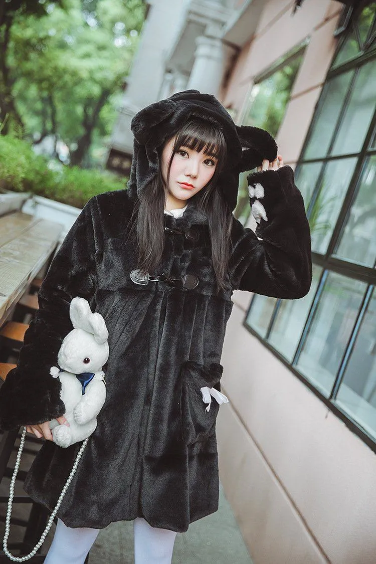 Bear Ears Hoodie Paws Sleeve Fur Coat SD00261