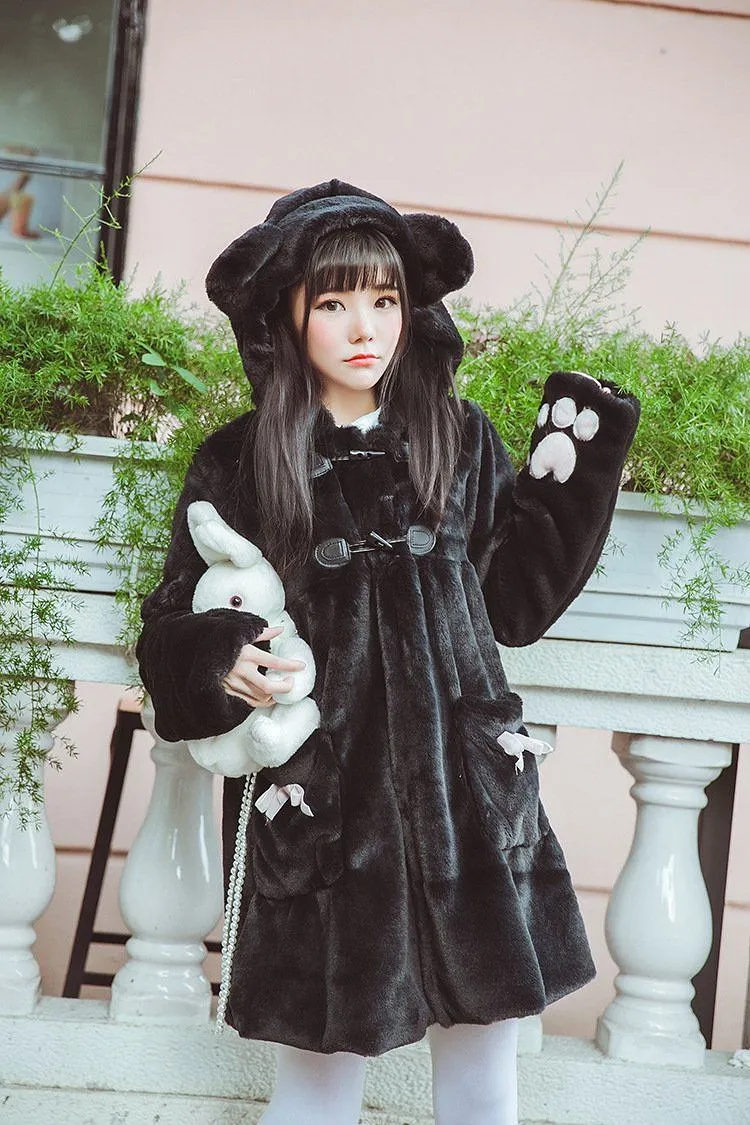 Bear Ears Hoodie Paws Sleeve Fur Coat SD00261