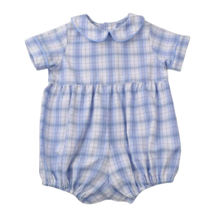 Blue And Tan Plaid Romper