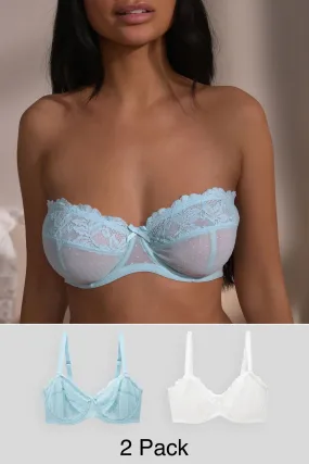 Blue/White DD+ Non Pad Strapless Bras 2 Pack