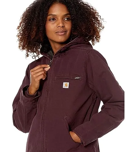 Carhartt 104292 Women's Loose Fit Washed Duck Sherpa Lined Jacket, BlackBerry, XX-Large