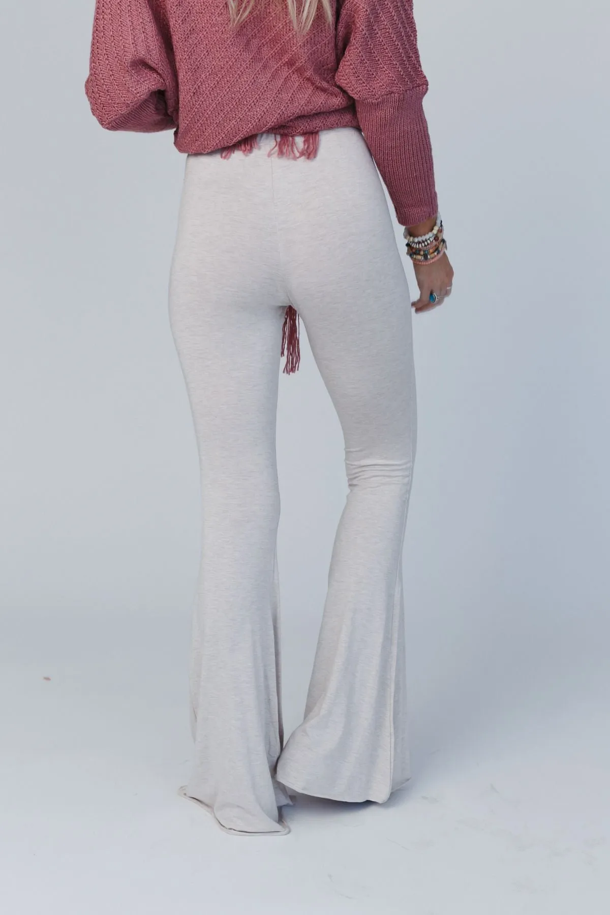 Cher Solid Raw Edge Flare Pant - Oatmeal