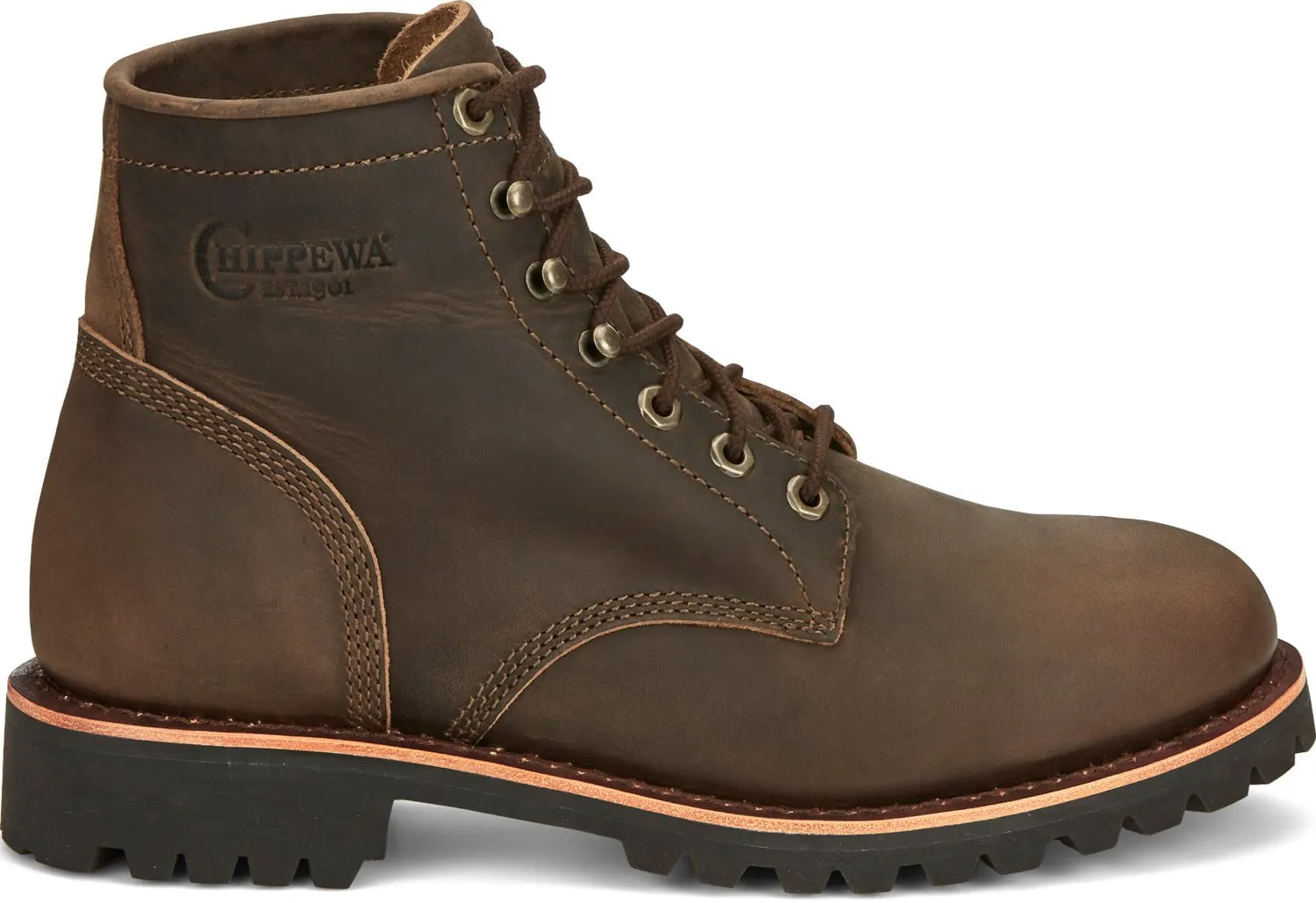 Chippewa Mens Classic 2.0 6in Lace Up Chocolate Apache Leather Work Boots