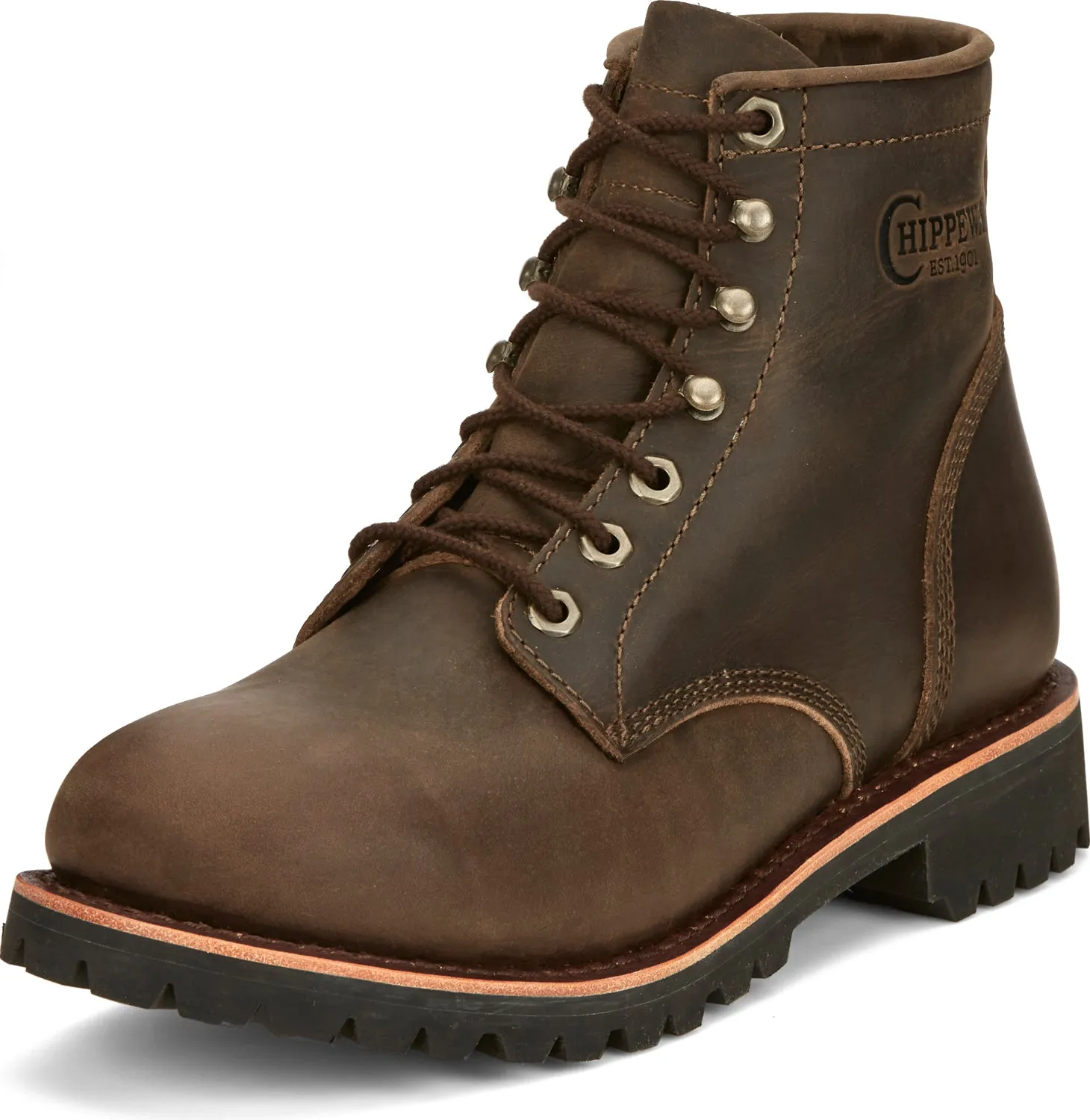 Chippewa Mens Classic 2.0 6in Lace Up Chocolate Apache Leather Work Boots