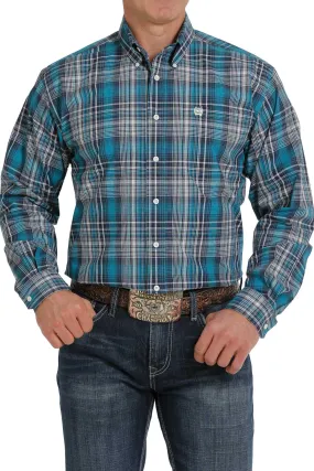 Cinch Mens Plaid Teal Long Sleeve Shirt