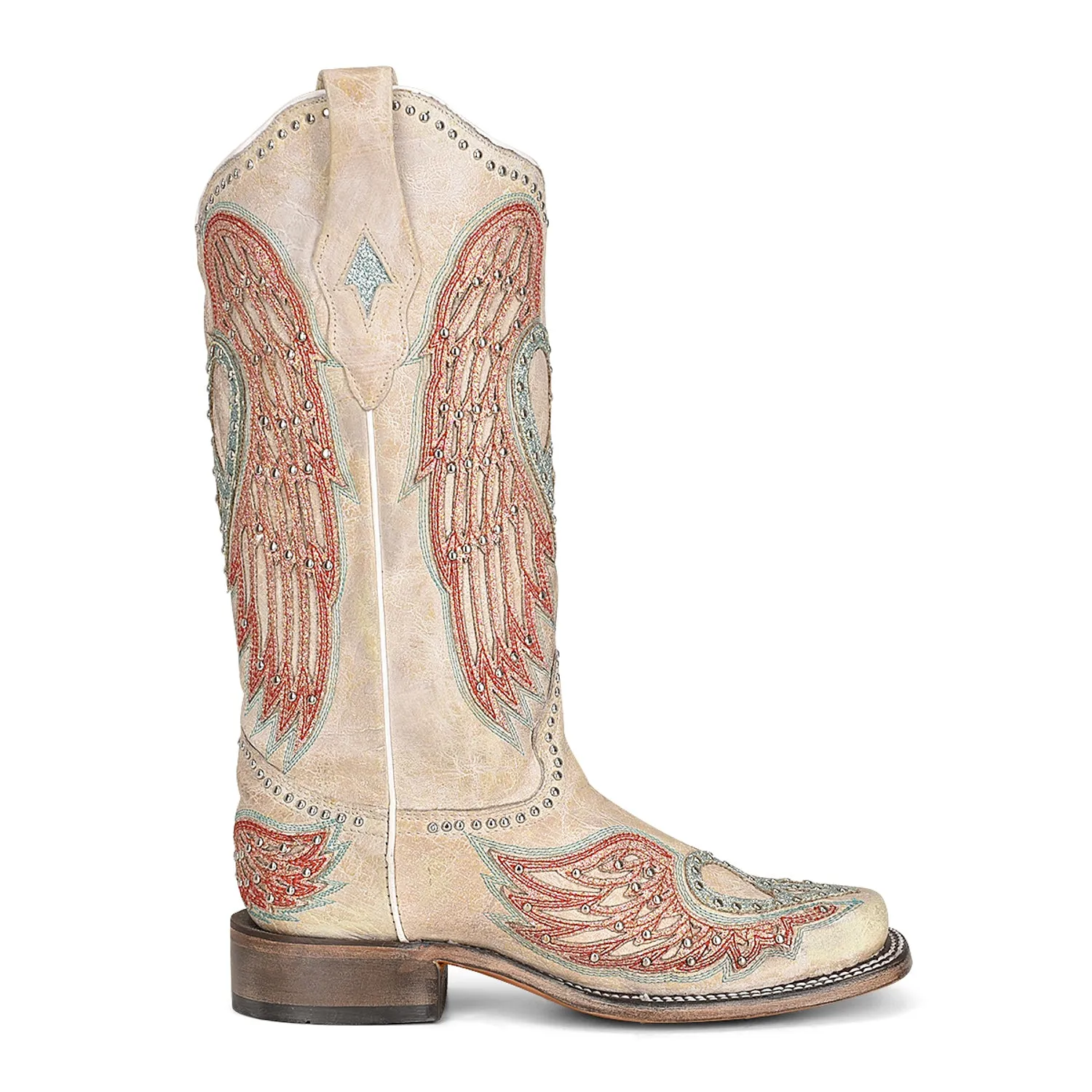 Corral Womens Winged Heart Cowboy Boots Leather Bone