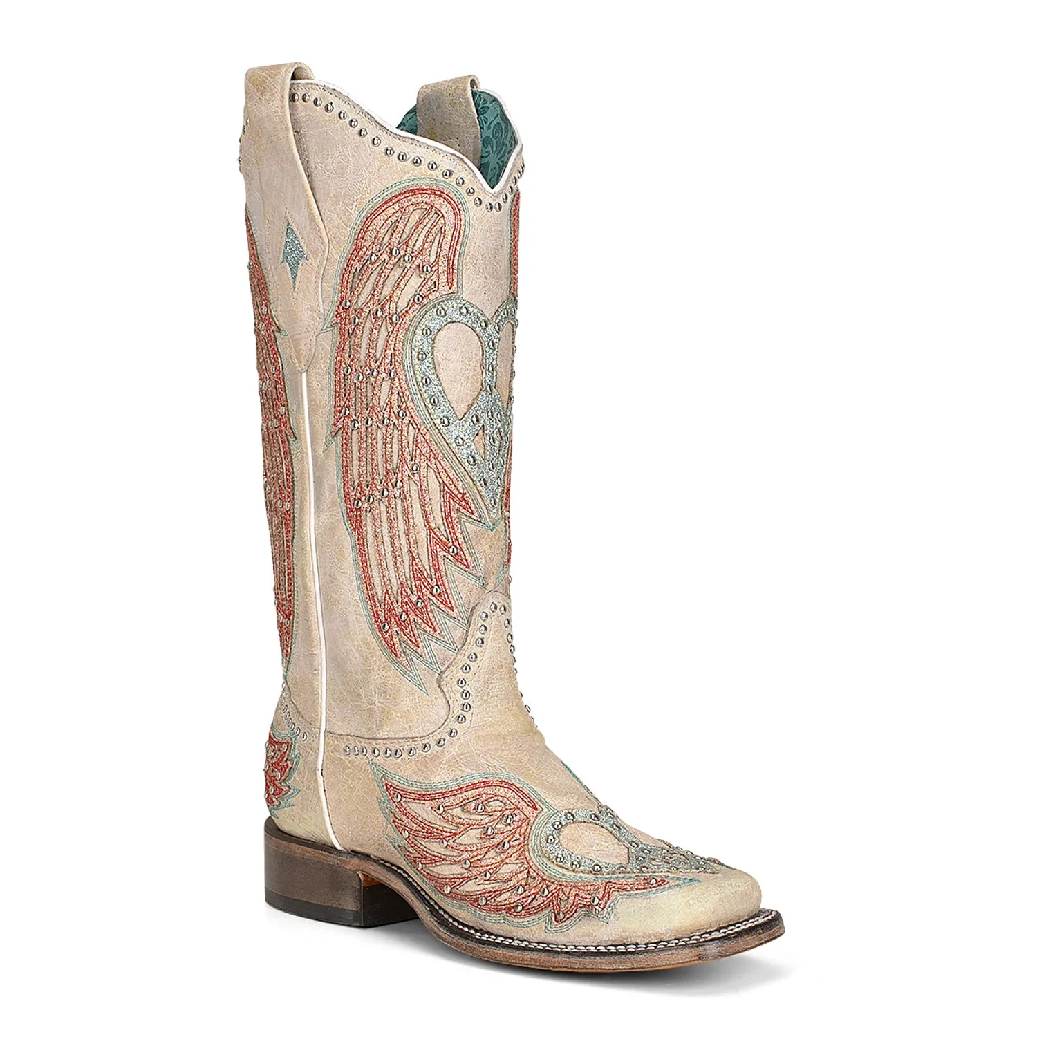 Corral Womens Winged Heart Cowboy Boots Leather Bone