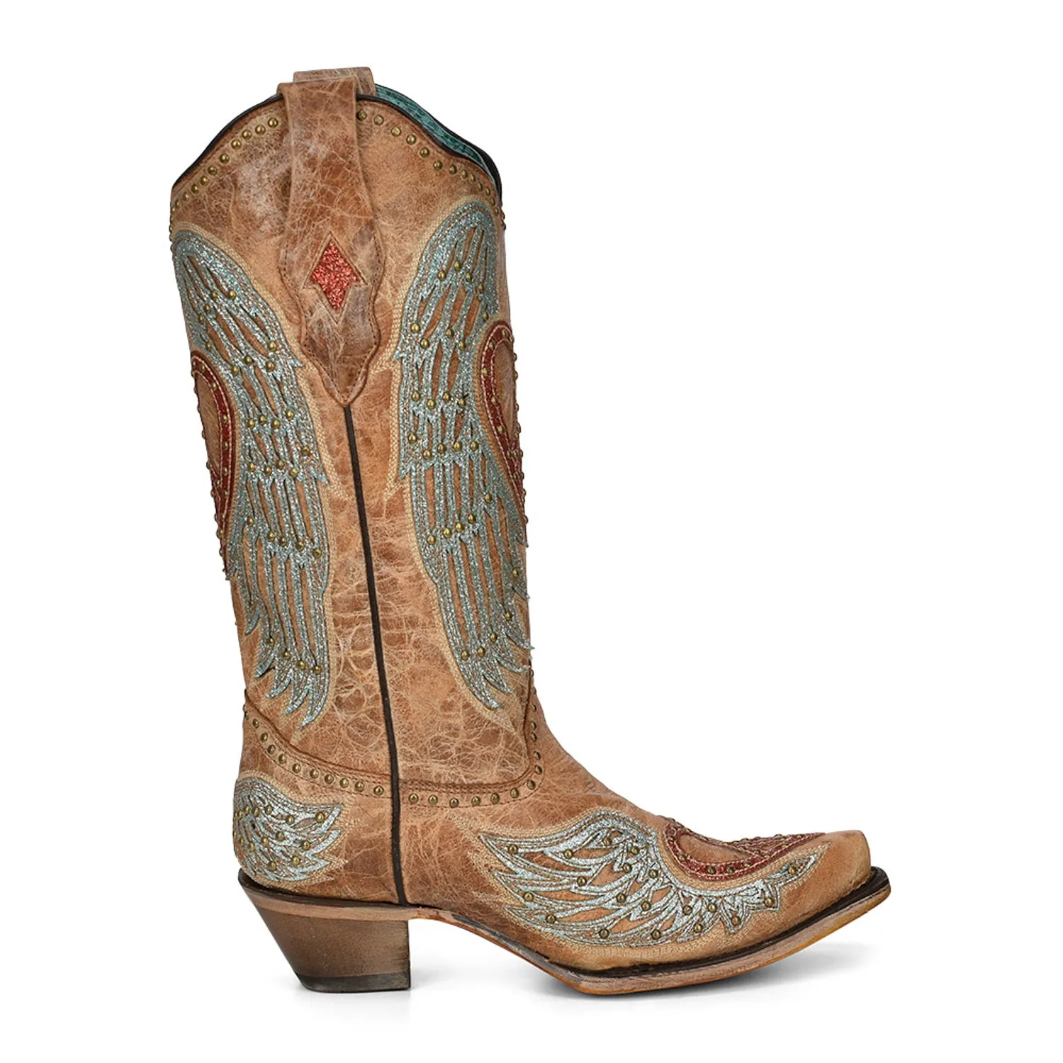 Corral Womens Winged Heart Cowboy Boots Leather Tan