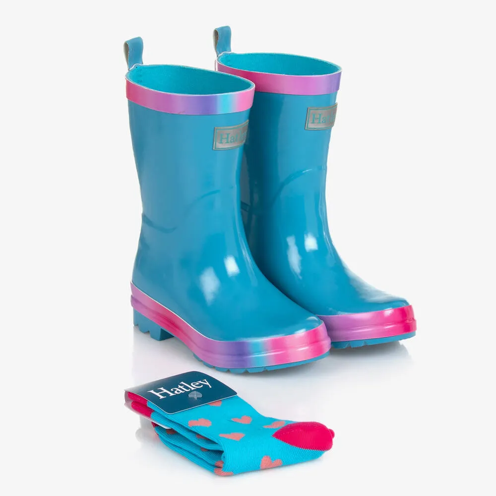 Girls Blue Rain Boots & Socks