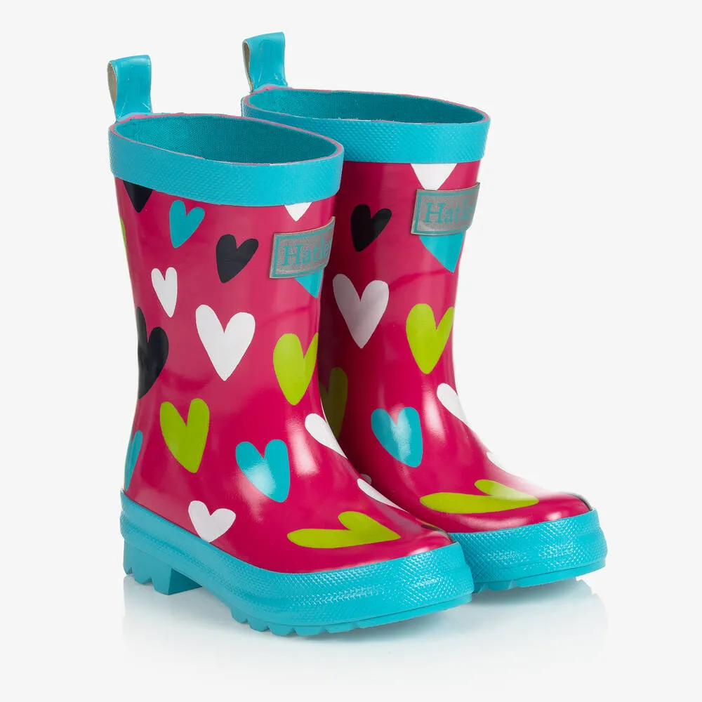 Girls Pink Hearts Rain Boots