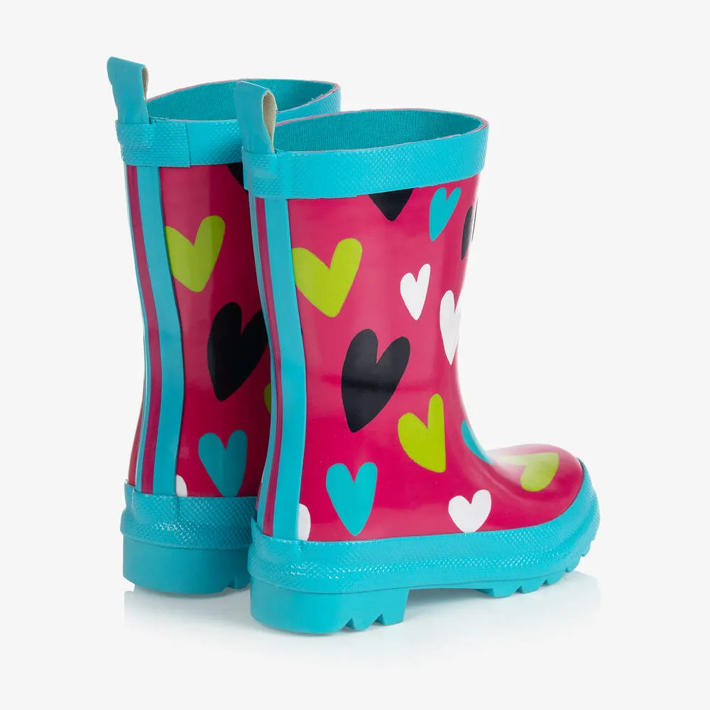 Girls Pink Hearts Rain Boots