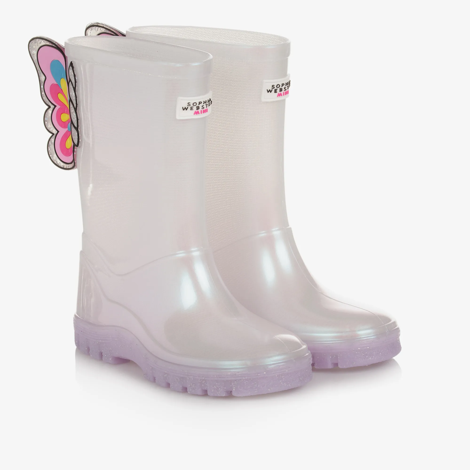 Girls White Butterfly Rain Boots