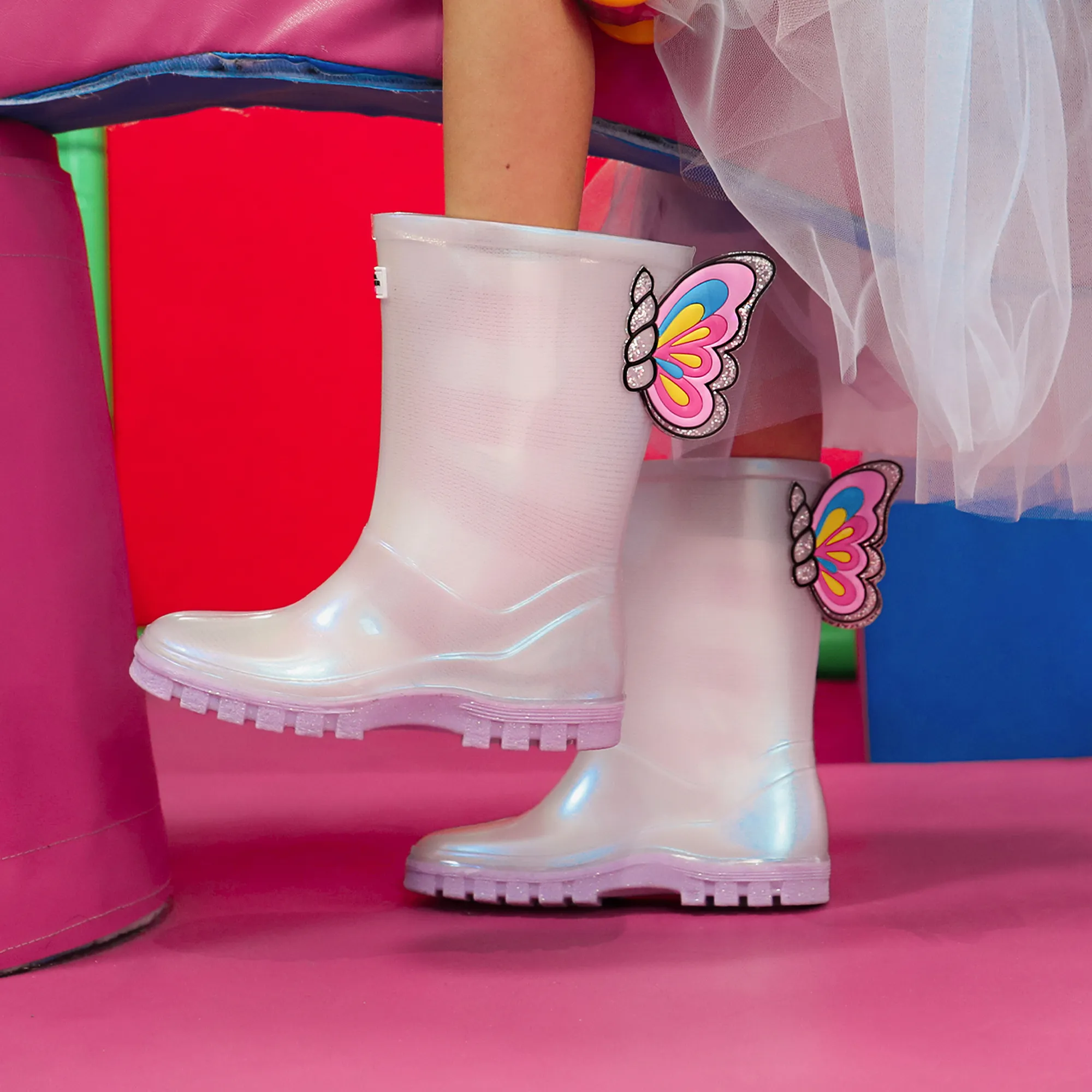 Girls White Butterfly Rain Boots