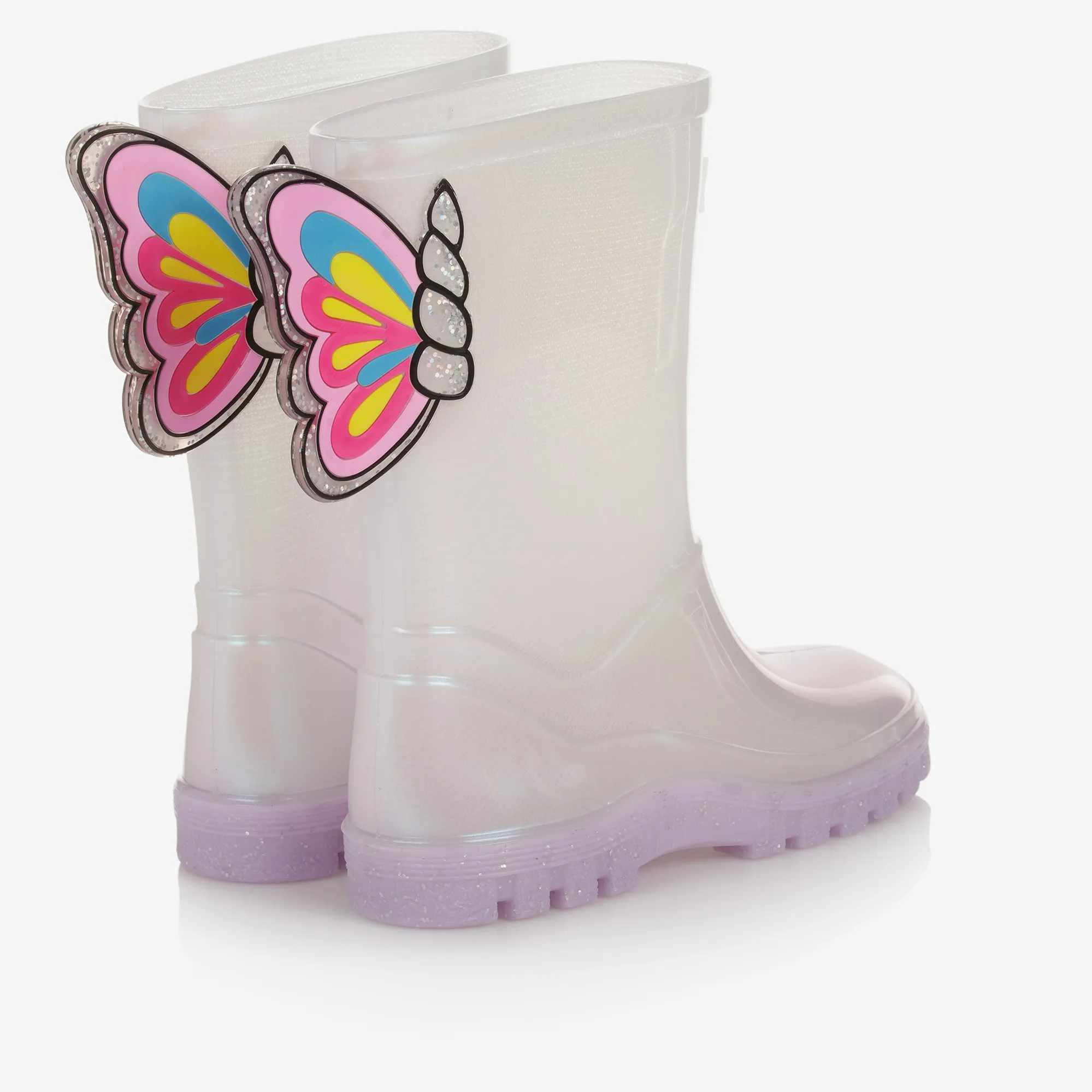 Girls White Butterfly Rain Boots