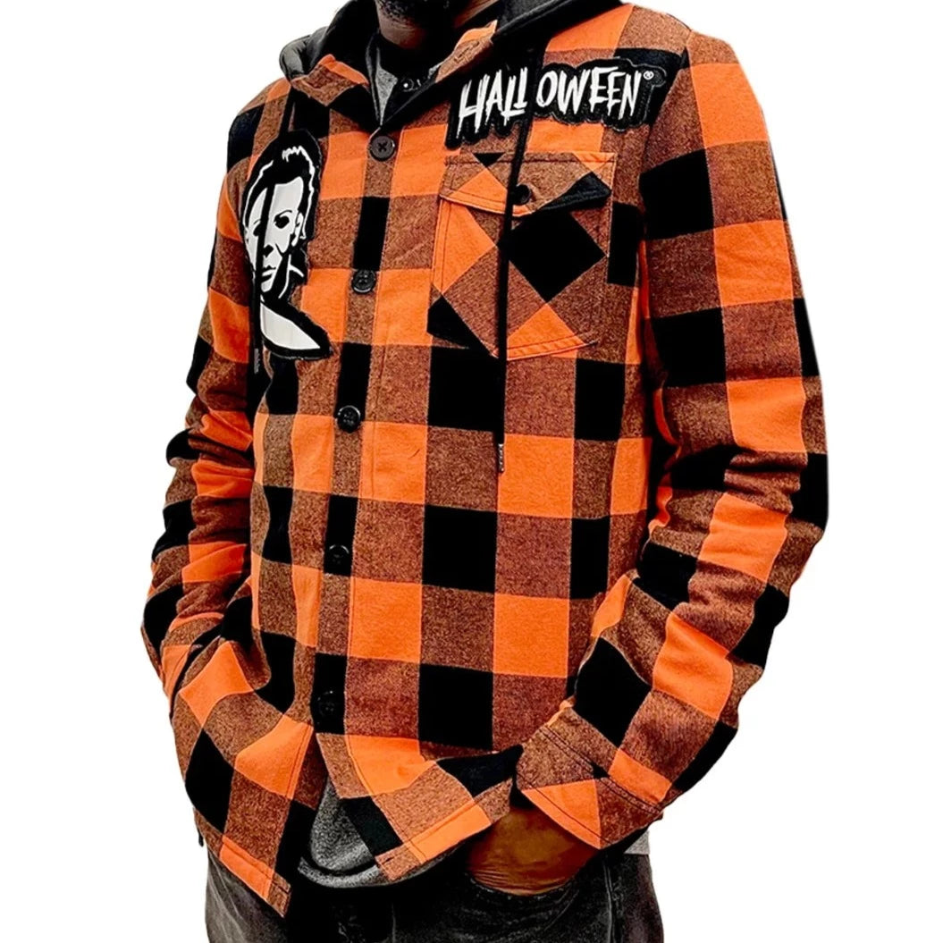 Halloween Flannel Button Hoodie