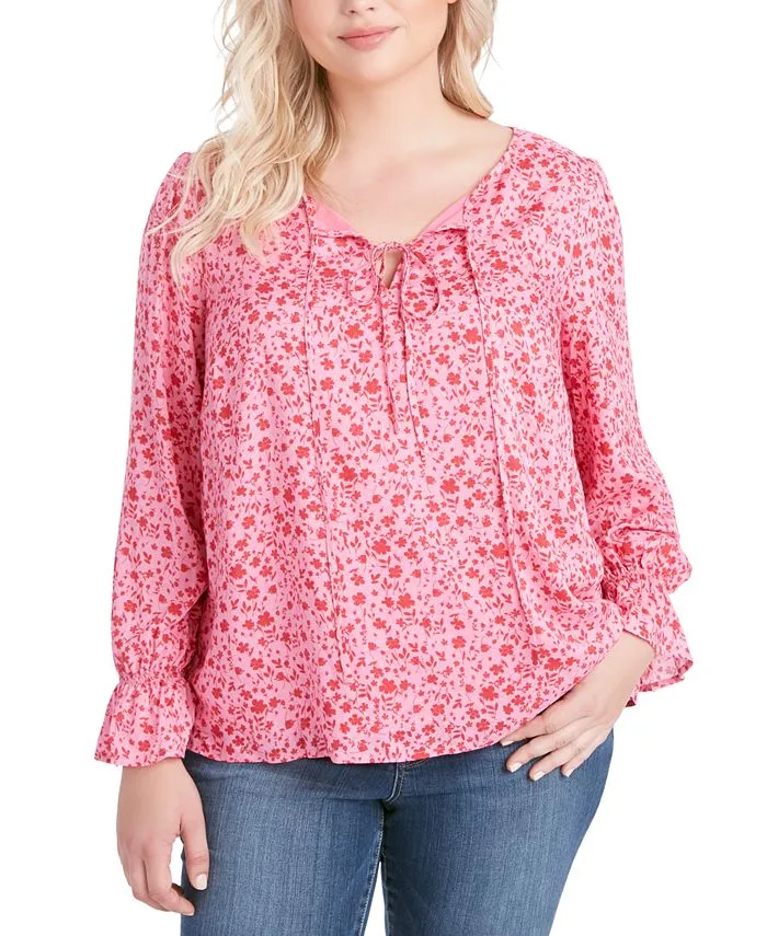 Jessica Simpson Women's Trendy Plus Sassie Blouson Blouse Pink Size 2X