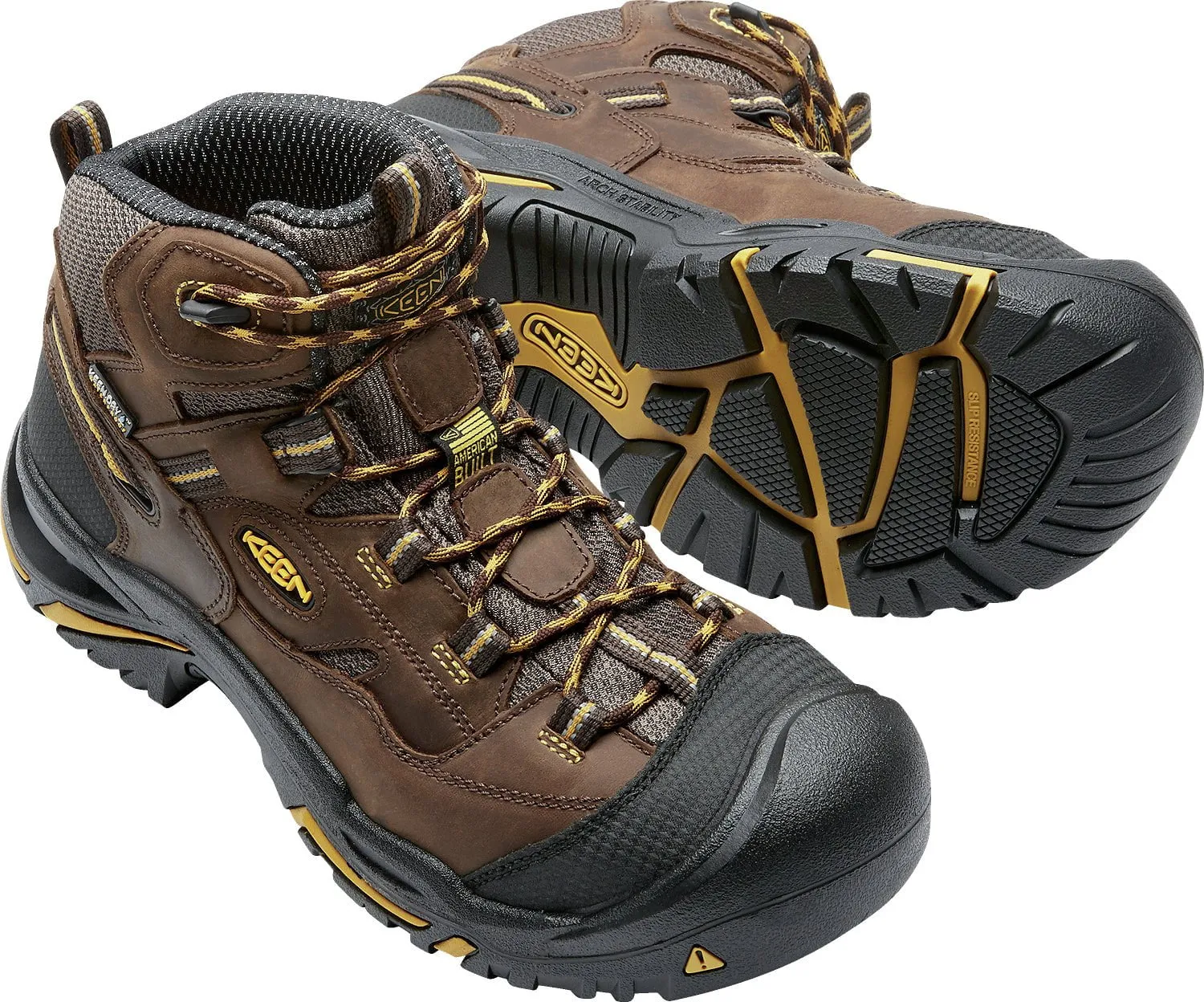 Keen Utility Mens Braddock Mid WP Cascade Brown/Tawny Olive Leather Work Boots