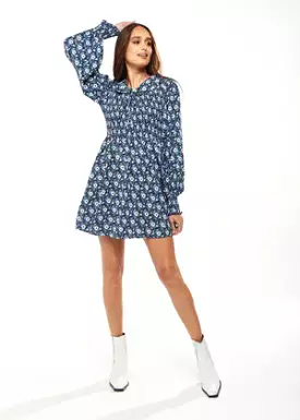 Liquorish Floral Print Smock Mini Dress Peter Pan Collar