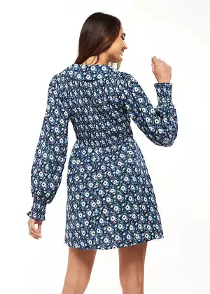 Liquorish Floral Print Smock Mini Dress Peter Pan Collar