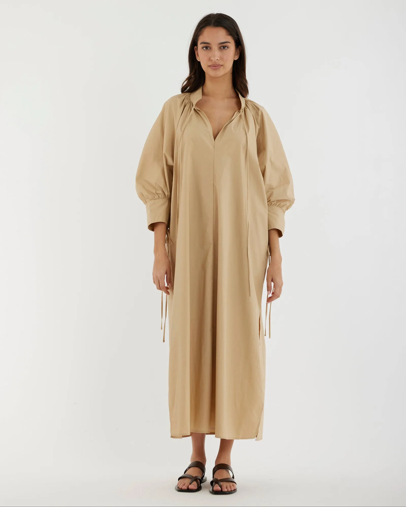 Marie Poplin Tie Dress - Sand