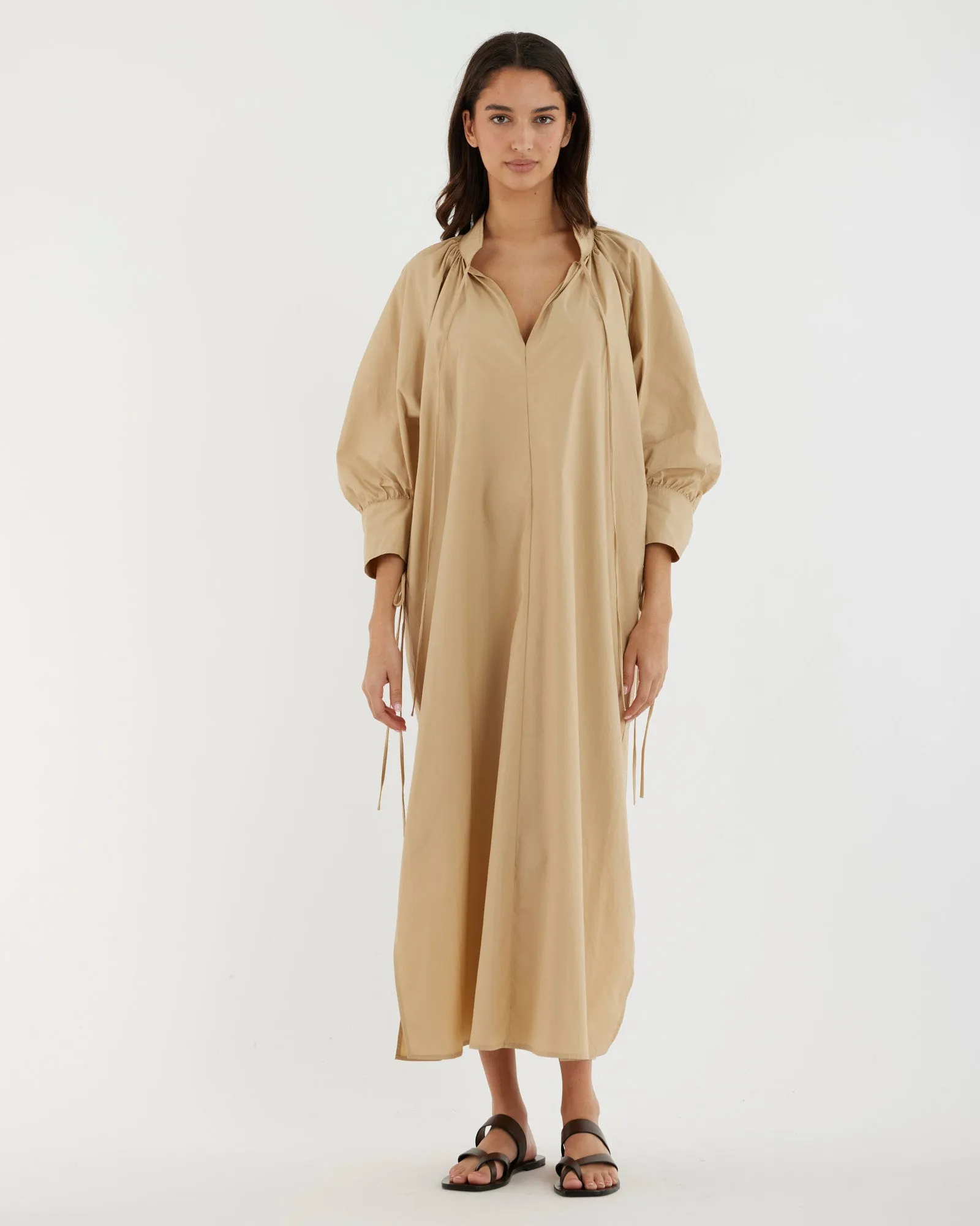 Marie Poplin Tie Dress - Sand