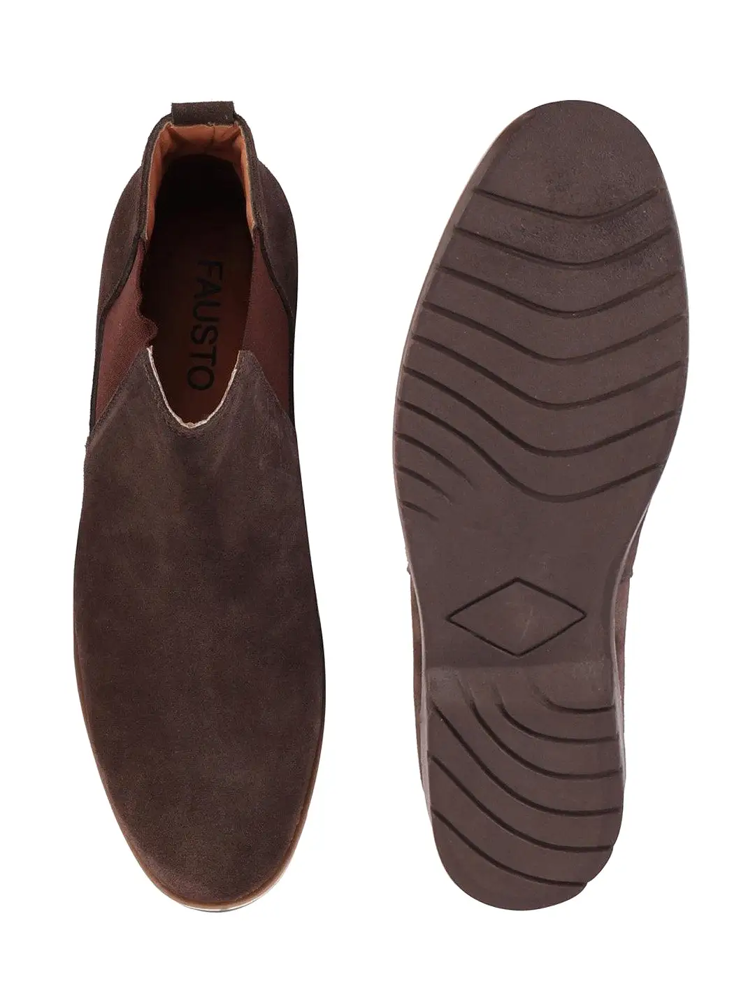 Men Brown Casual Suede Slip-On Boots