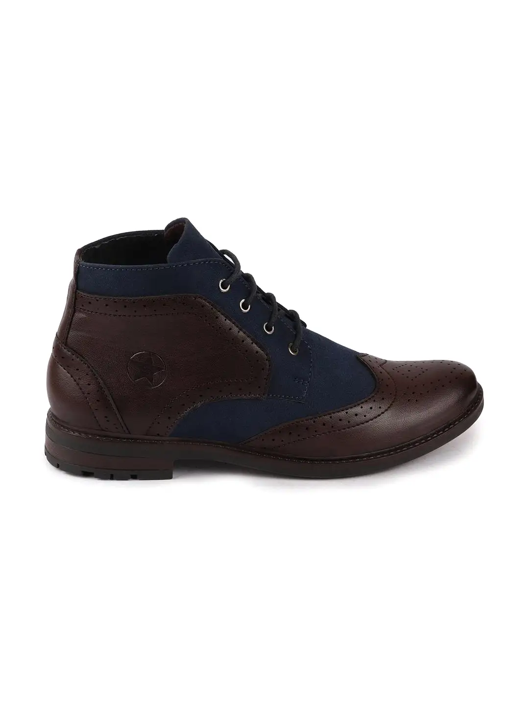 Men Brown Wingtip Lace Up Boots