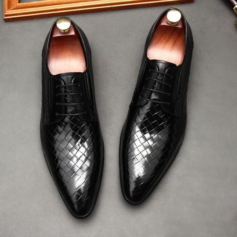 Men  Dress Shoes -  Weaved Style Oxford Leather Shoes