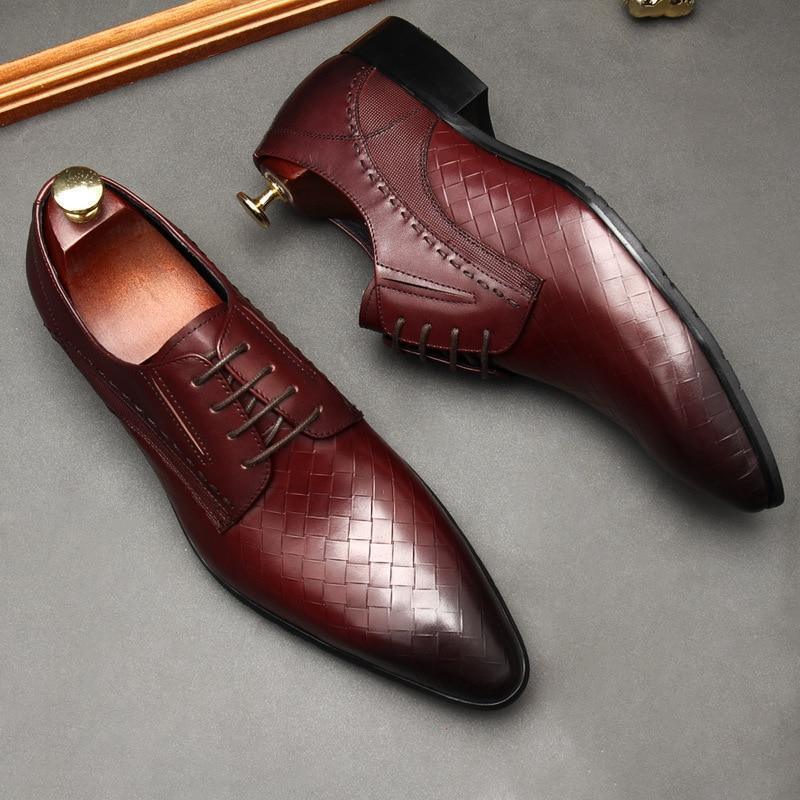 Men  Dress Shoes -  Weaved Style Oxford Leather Shoes