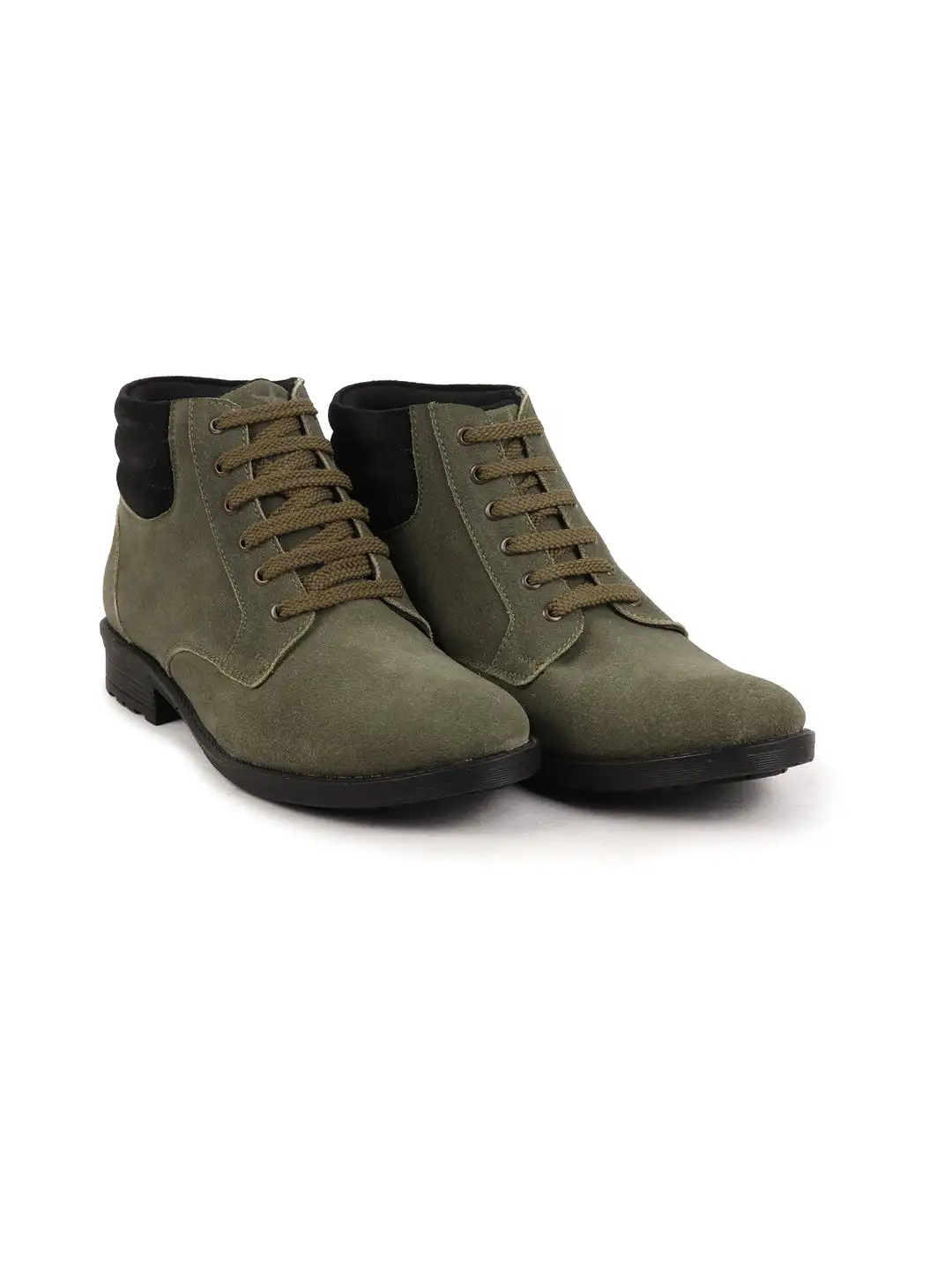 Men Olive Suede Leather Chukka High Ankle Boot For Biking|Hiking|Trekking