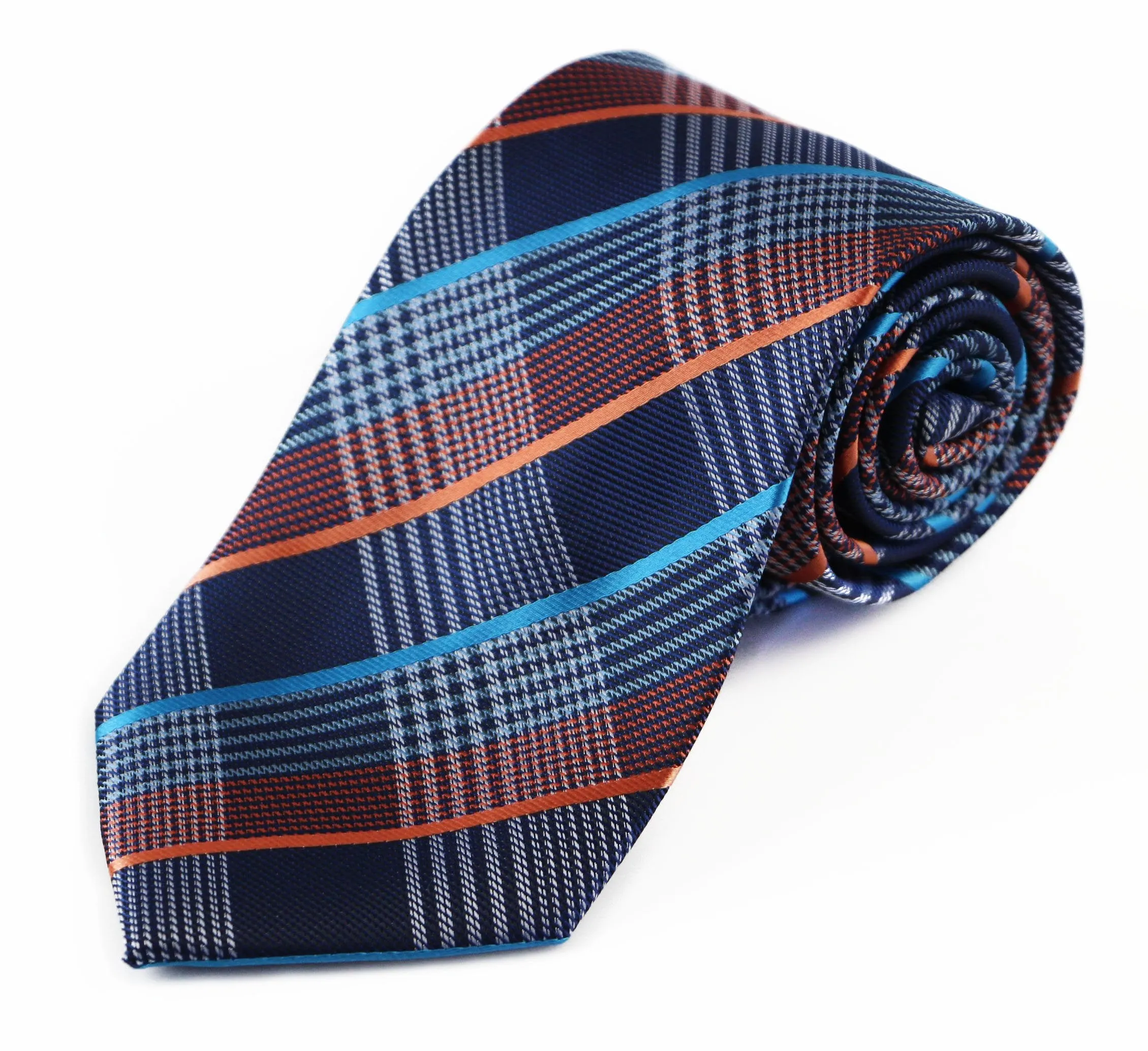 Mens Blue & Orange Striped Patterned 8cm Neck Tie