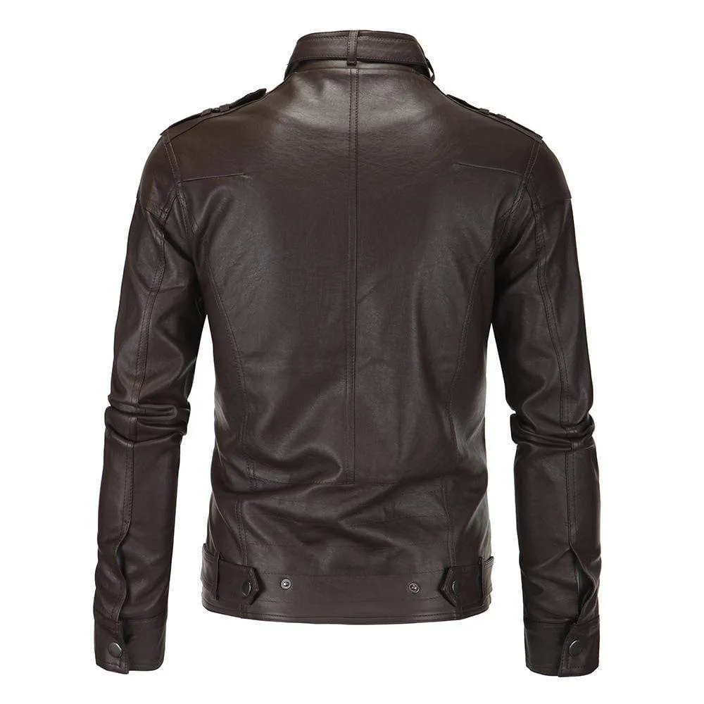 Men's Punk Front Zip Faux Leather Jackets With Pockets