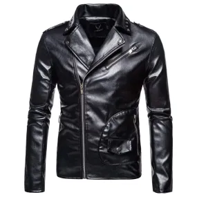 Men's Punk Lapel Front Zip Faux Leather Jackets