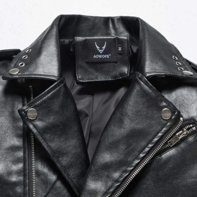 Men's Punk Lapel Front Zip Faux Leather Jackets