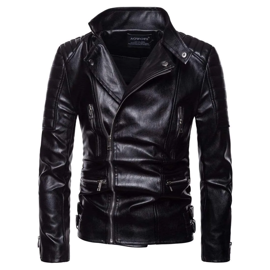 Men's Punk Large Lapel Front Zips Faux Leather Jackets