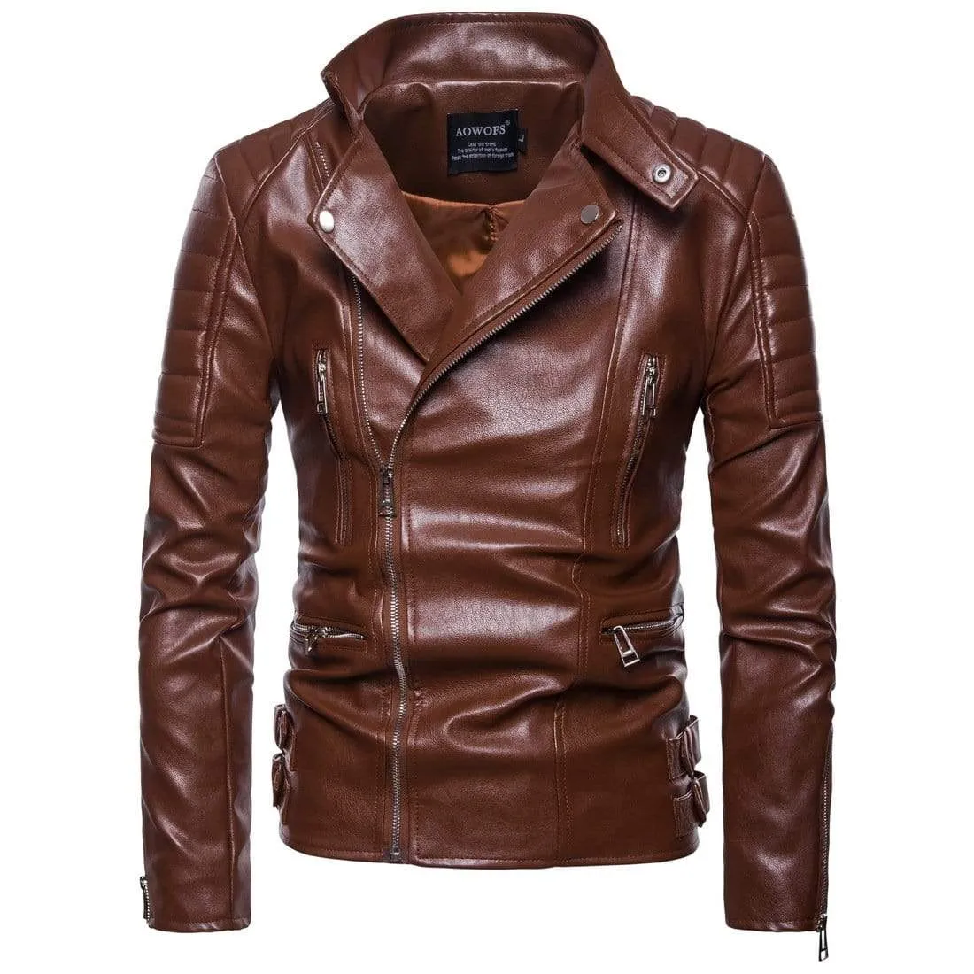 Men's Punk Large Lapel Front Zips Faux Leather Jackets