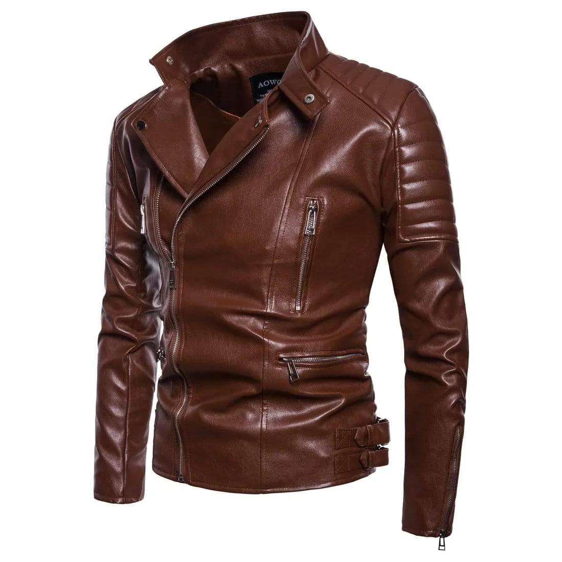 Men's Punk Large Lapel Front Zips Faux Leather Jackets