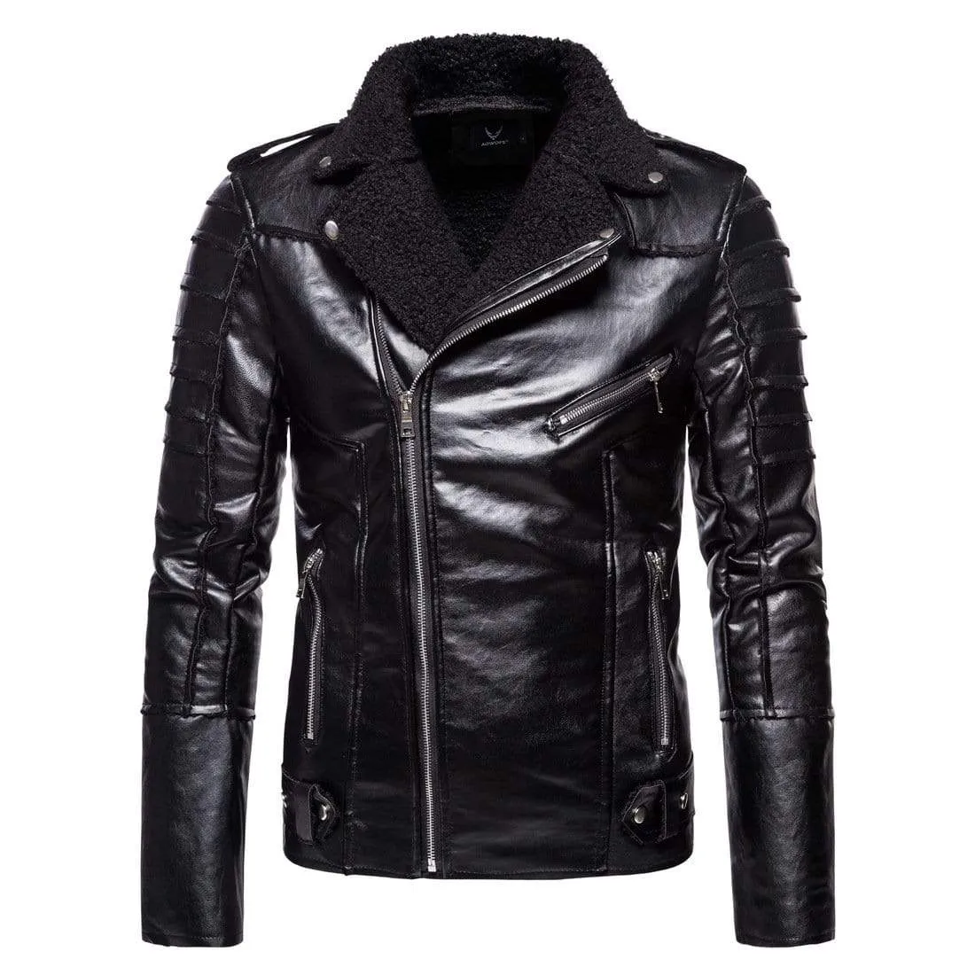 Men's Punk Wool-like Lapel Collar Faux Leather Jackets