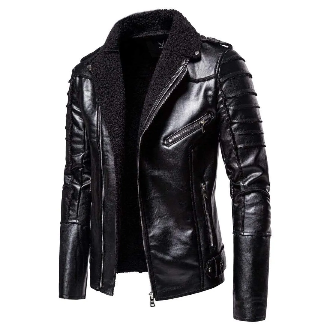 Men's Punk Wool-like Lapel Collar Faux Leather Jackets