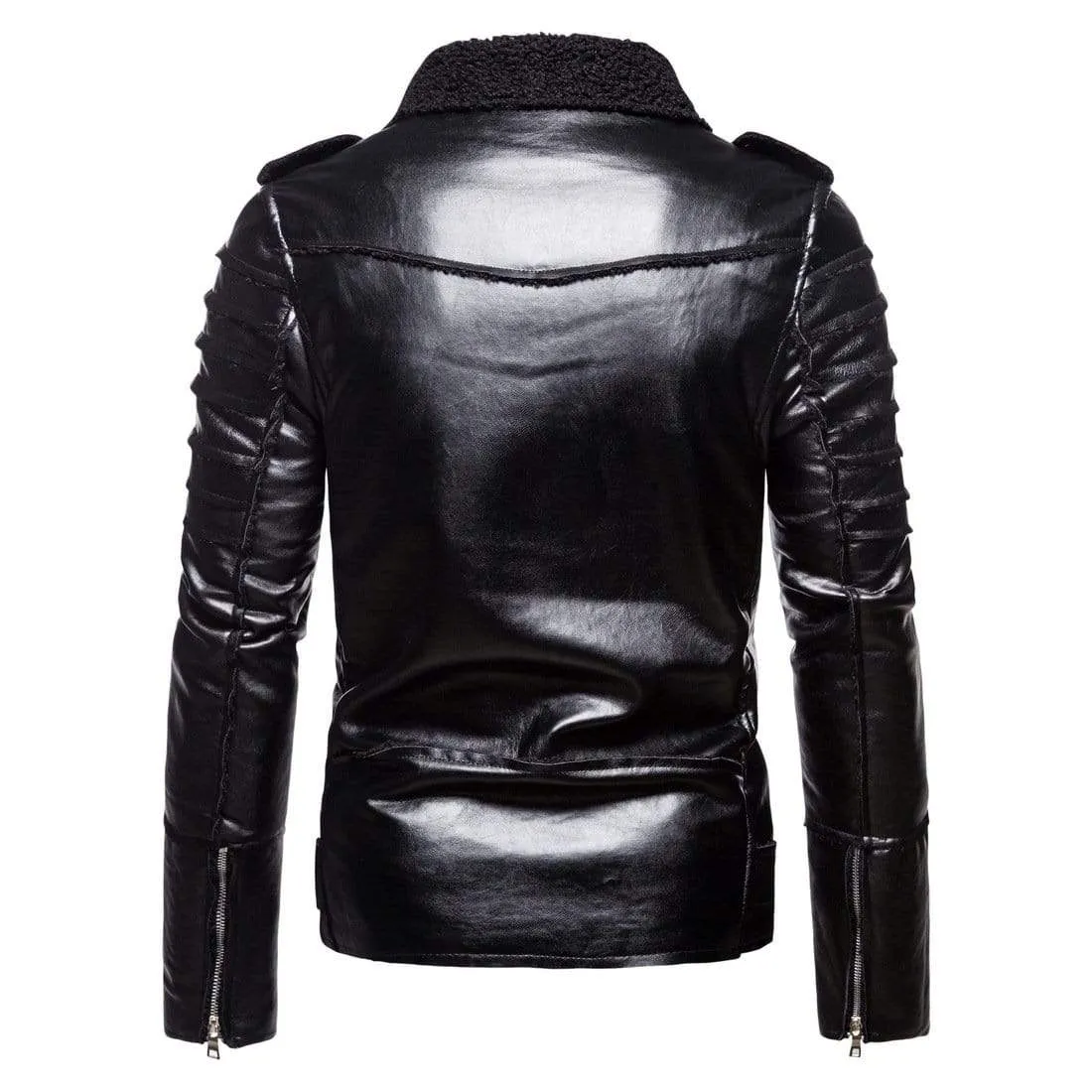 Men's Punk Wool-like Lapel Collar Faux Leather Jackets