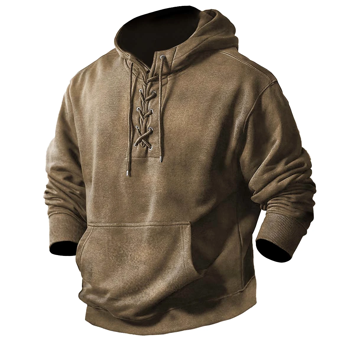 Men's Vintage Tactical Lace-Up Hoodie