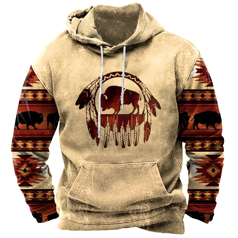 Men's Vintage Western Ethnic Print Hoodie