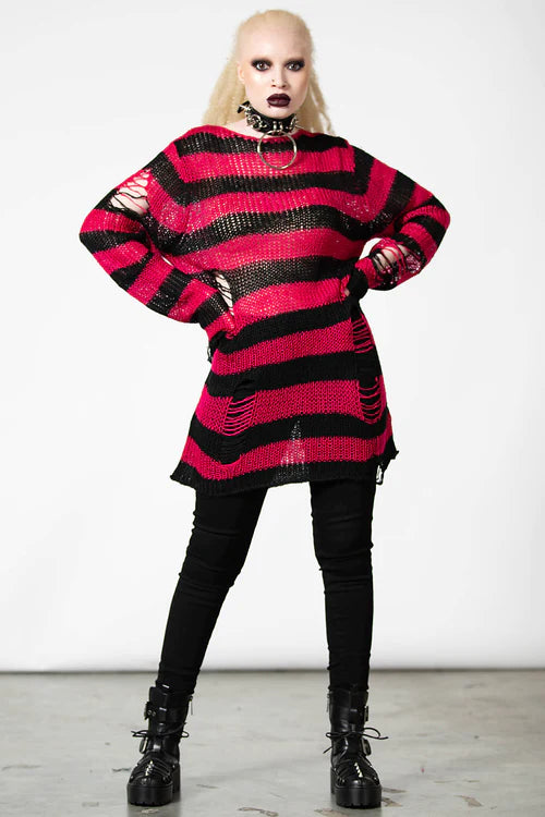 Mika Knit Sweater-Rasberry Stri