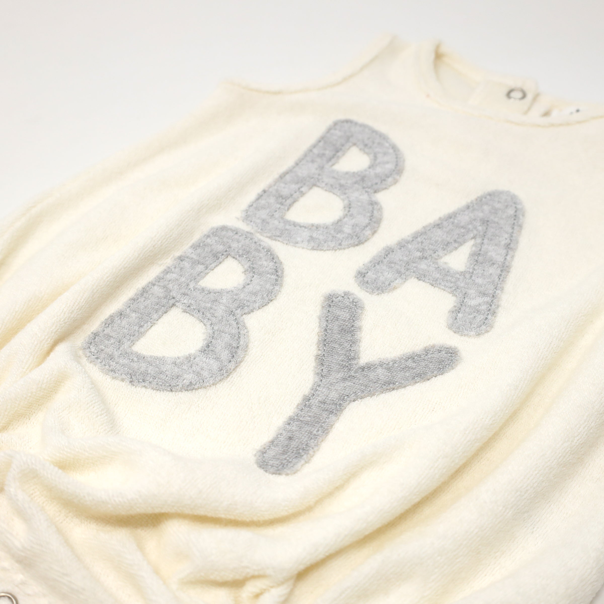 oh baby! Cotton Terry Bubble - Stacked BABY Gray Applique - Cream